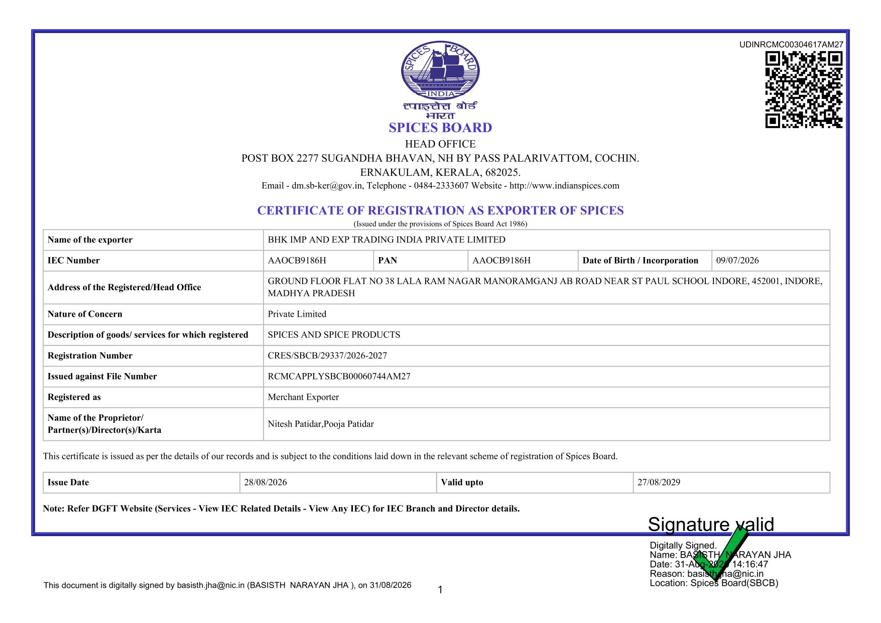 Bank Certificate
